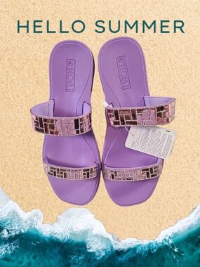 Oncai Lilac Beaded Double-Strap Slide Sandal - Women Size 11 New